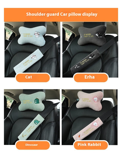 Animal Headrest & Seatbelt Strap Cute Cushion Set