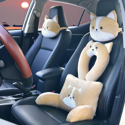 Corgi & Shiba Inu Car Pillow Set – Neck & Lumbar Support