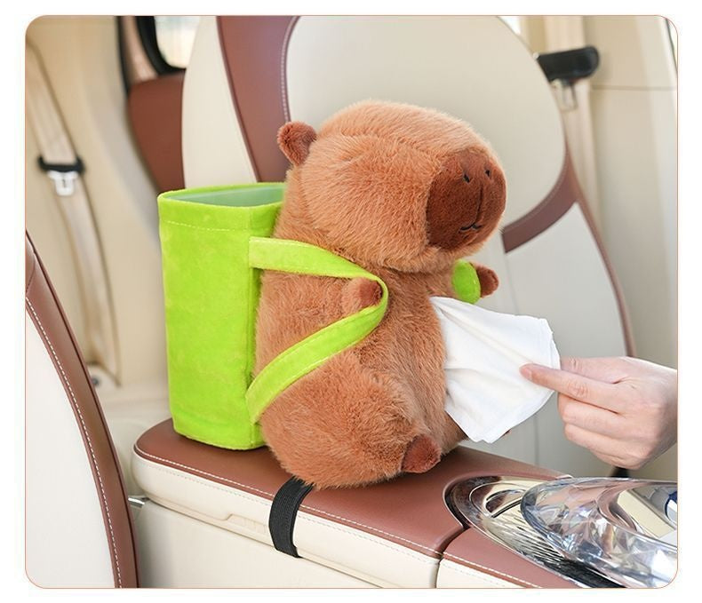 Capybara Plush Tissue Box – Car Armrest Organizer