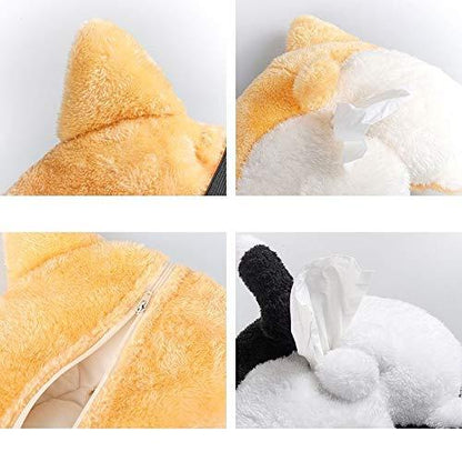 Plush Corgi Butt Tissue Box Cover – Car Armrest Organizer