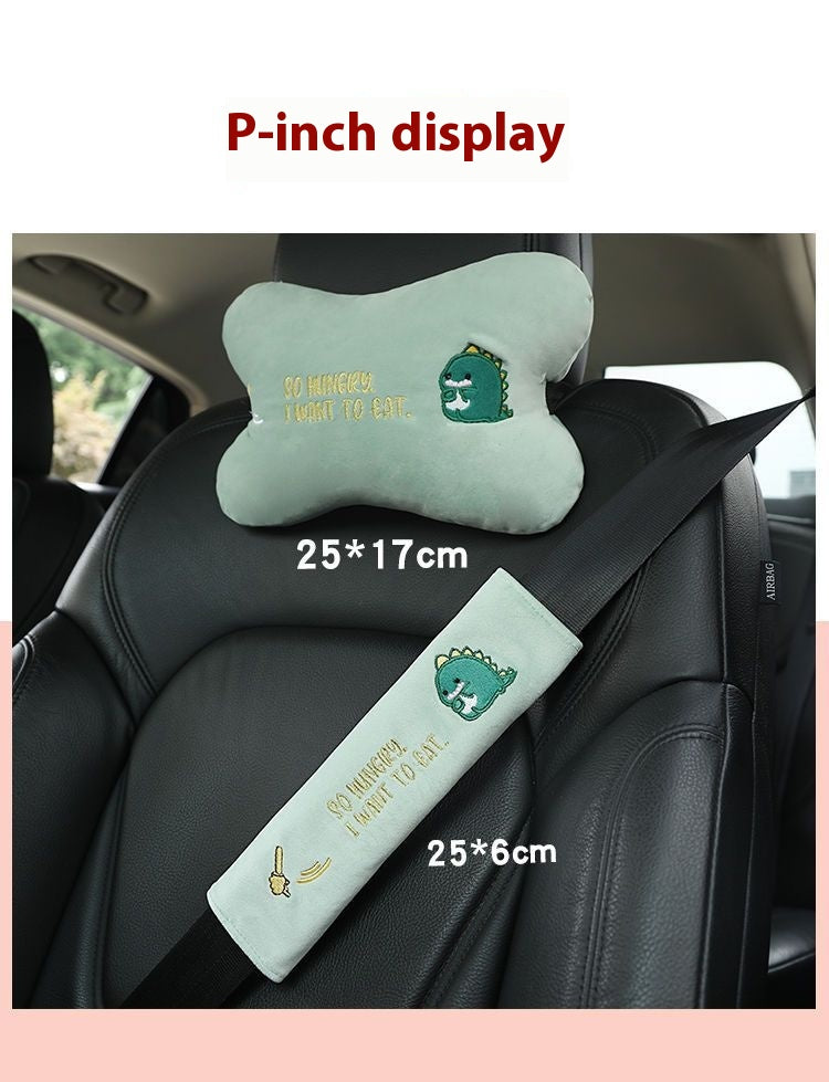 Animal Headrest & Seatbelt Strap Cute Cushion Set