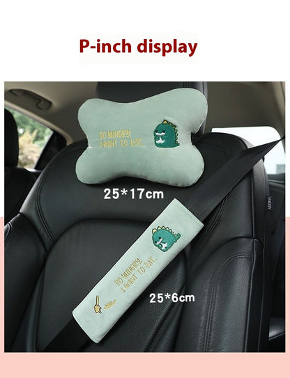 Animal Headrest & Seatbelt Strap Cute Cushion Set