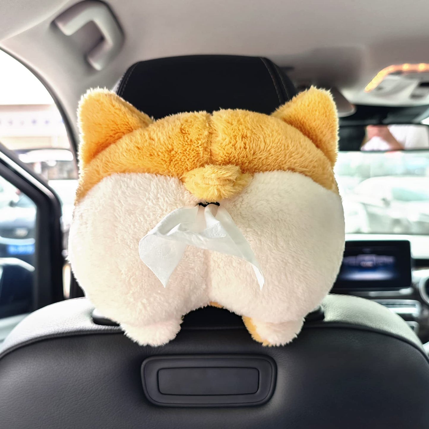 Plush Corgi Butt Tissue Box Cover – Car Armrest Organizer