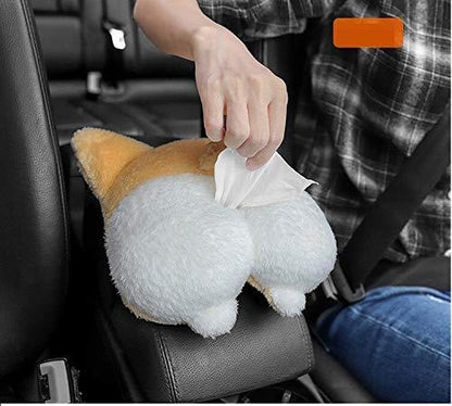 Plush Corgi Butt Tissue Box Cover – Car Armrest Organizer