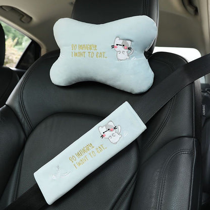 Animal Headrest & Seatbelt Strap Cute Cushion Set