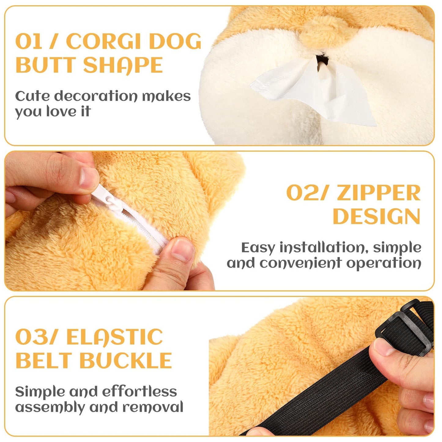 Plush Corgi Butt Tissue Box Cover – Car Armrest Organizer