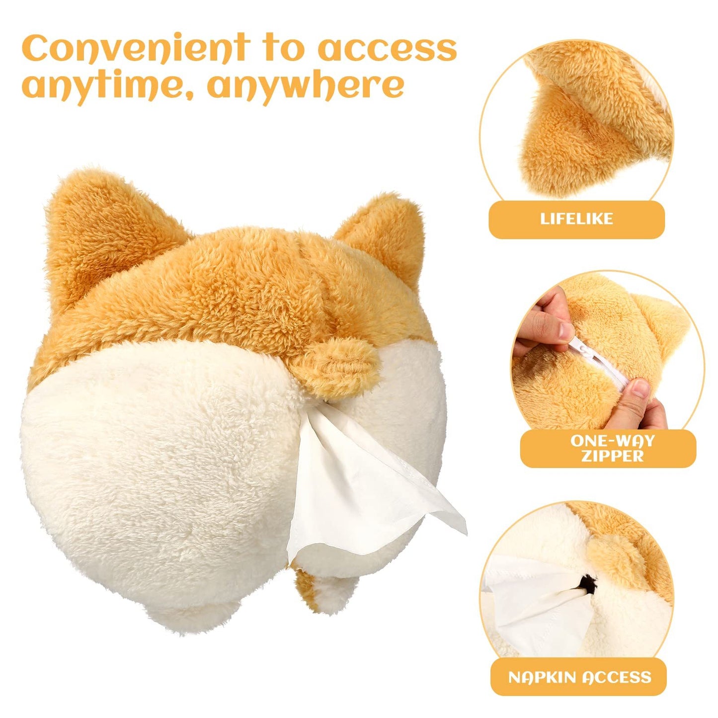 Plush Corgi Butt Tissue Box Cover – Car Armrest Organizer
