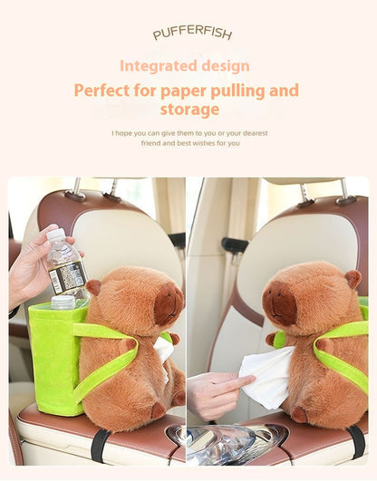 Capybara Plush Tissue Box – Car Armrest Organizer