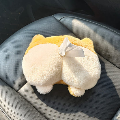 Plush Corgi Butt Tissue Box Cover – Car Armrest Organizer